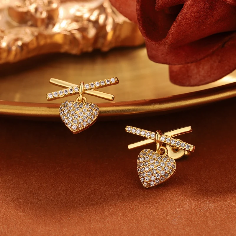 أقراط قلب ماسية فاخرة للنساء 925 ختم عالي الجودة على شكل فيونكة مجوهرات لحفلات الزفاف والذكرى السنوية #4