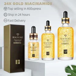 Sérum pour le visage à l'acide hyaluronique doré 24k, hydratant, resserre les pores, éclaircit les ridules, lifting et raffermissement de la peau