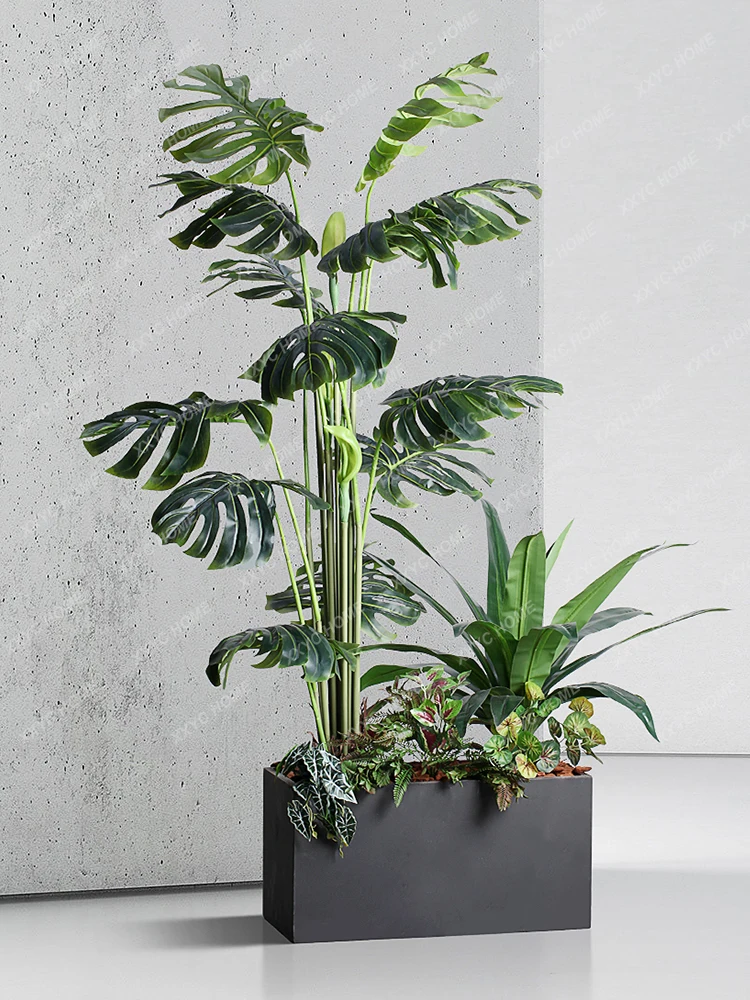 Monstera Deliciosa Micro Landscape Bionic Green Plant Indoor Living Room Fake Trees Landscaping Decoration Decoration