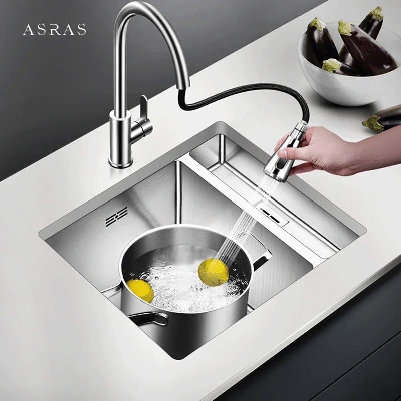 ASRAS 304 Stainless Steel kitchen Sink Handmade Brushed Place items Single Small Size Bar Counter Kitchen Sink