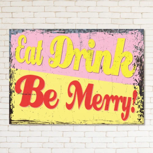 EAT DRINK AND MERRY Retro Metal Sign Man Cave Bar Pub Plaque Party Vintage Gift