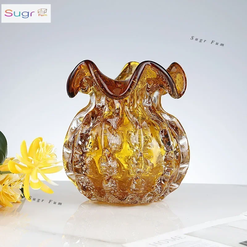

Light luxury amber glazed lucky bag vase high-end art flower arrangement ornament living room entrance creative new home decorat