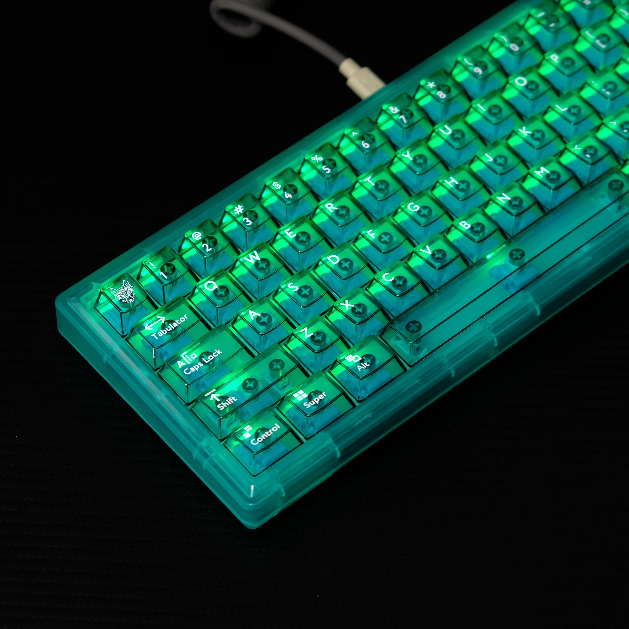 114 Keys Double Shot Transparent PC Keycaps Green Crystal Keycaps Cherry Profile Clear Keycaps for MX Switches Gaming Keyboard