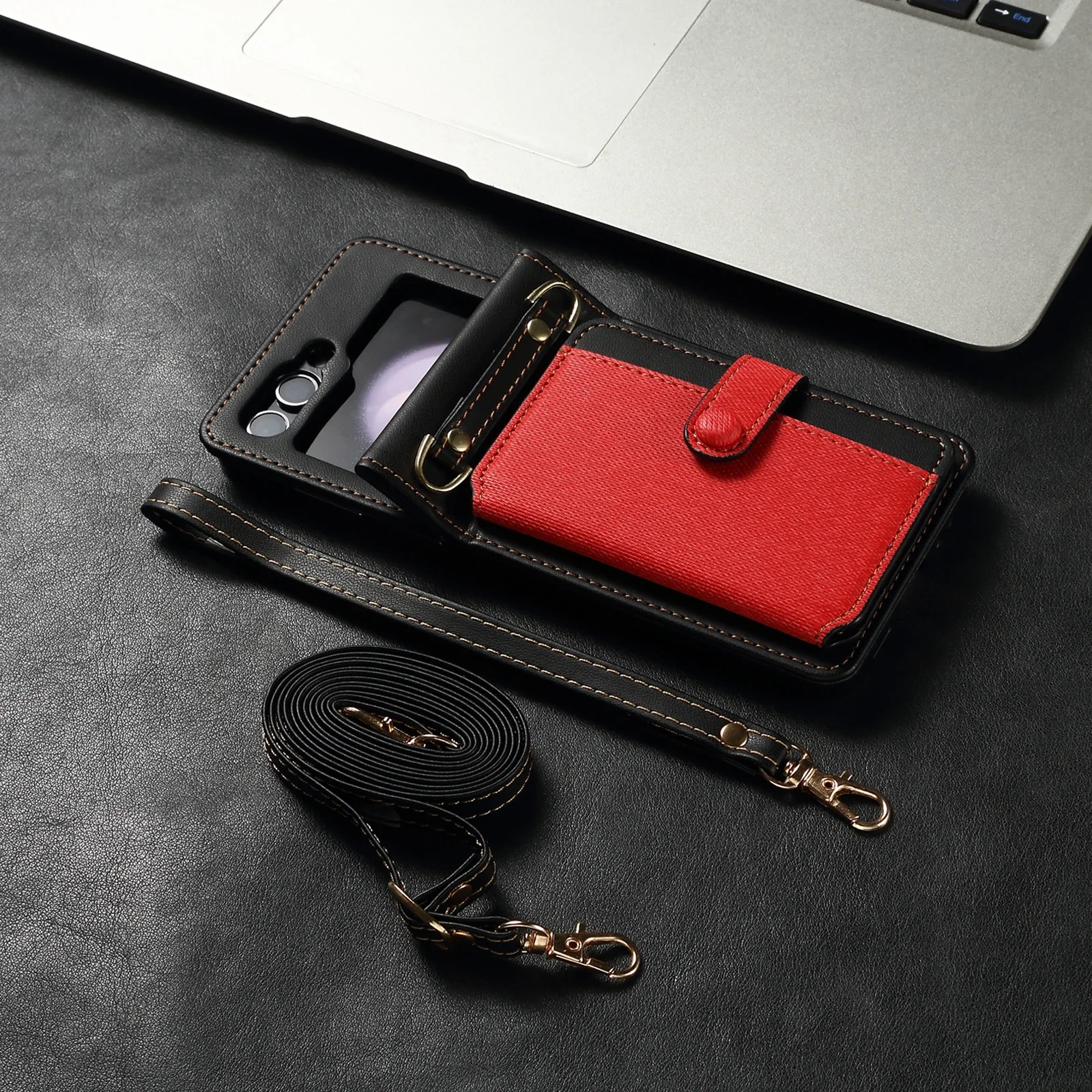 Crossbody Ring Zipper Phone Case for Samsung Galaxy Z Flip, Wallet with Card Holder Cover,5G,6,5,4,3, Flip6, Flip5, Flip4,Flip3