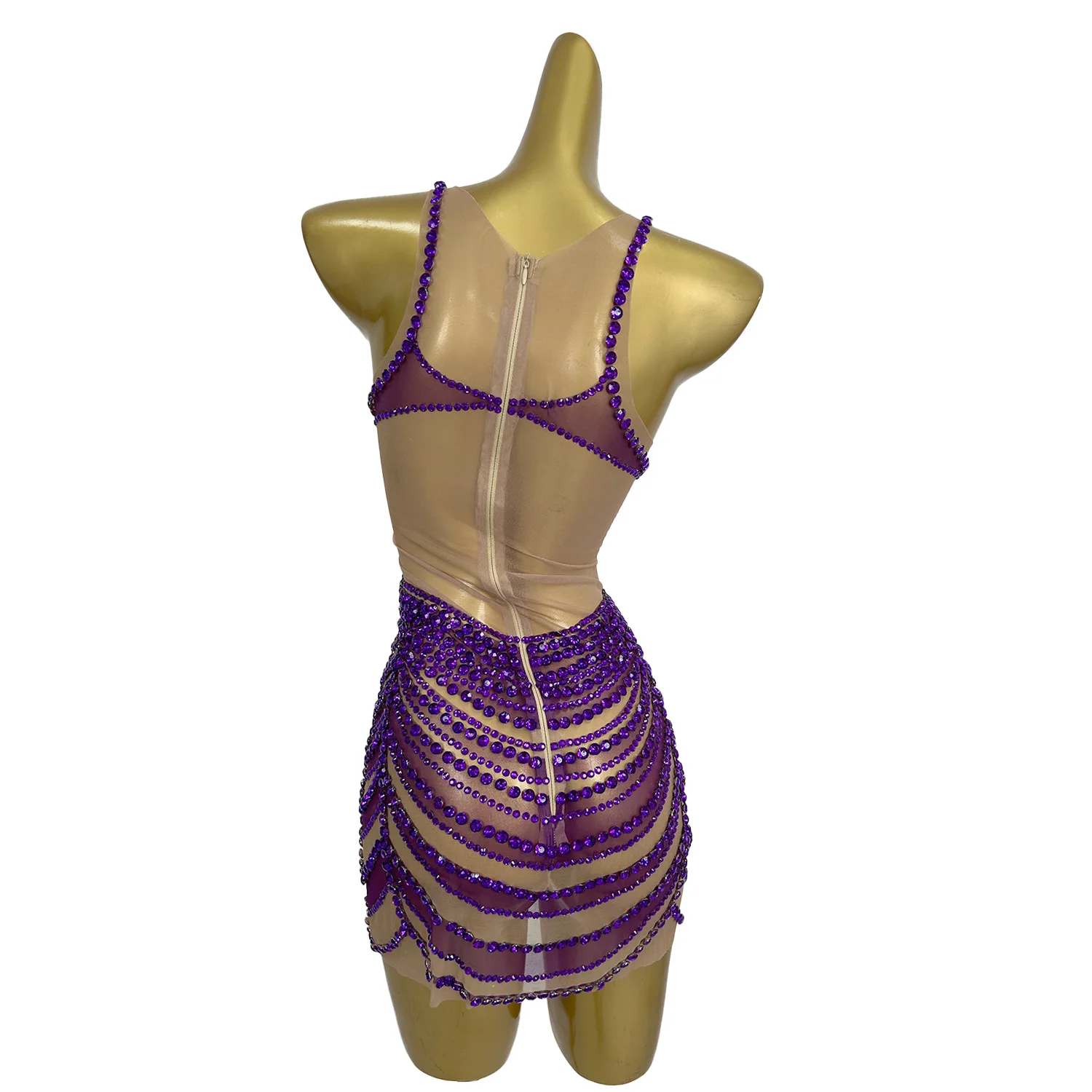 คริสตัลประกายชุดมินิเซ็กซี่ SHEER ตาข่ายวันเกิด PARTY ฉลองชุดแน่นบาร์กิจกรรมนักร้องแสดงเวทีสวมใส่เครื่องแต่งกาย Fanwan