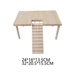 Small Pet Wooden Platform with Ladder Habitat Decor Table with Pillars Wooden Toys for Hamster Gerbil Parrot Squirrel Rat