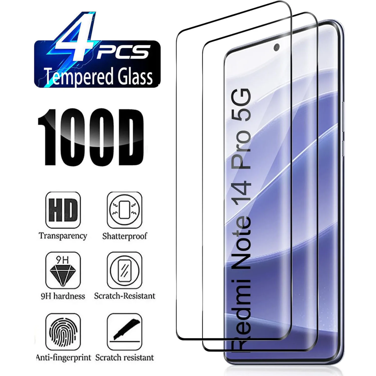 

2/4Pcs Tempered Glass For Xiaomi Redmi Note 14 Pro 5G/Redmi Note 14 Pro + 5G 3D Curved Four Sides Glue Screen Protector Film