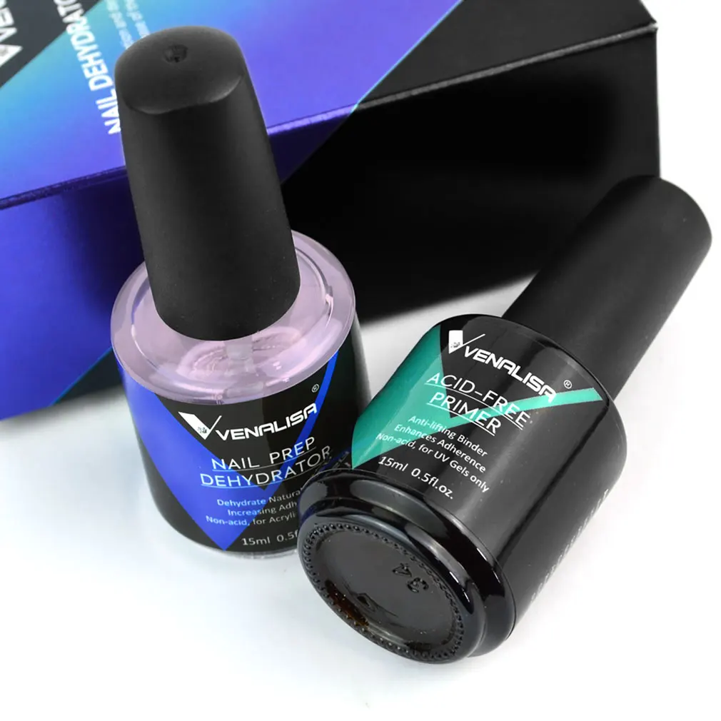VENALISA Nail Dehydrator & Acid-Free Primer Kit 15ml – Anti-Lifting Quick Dry for UV LED Gel Polish Acrylic Nail Prep DIY Salon