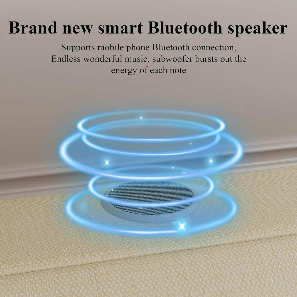 هيكل سرير بحجم كوين مع مكبر صوت بلوتوث، وأضواء LED ومحطة شحن، ولوح رأسي قابل للتعديل من قماش الكتان والجلد الصناعي، #4