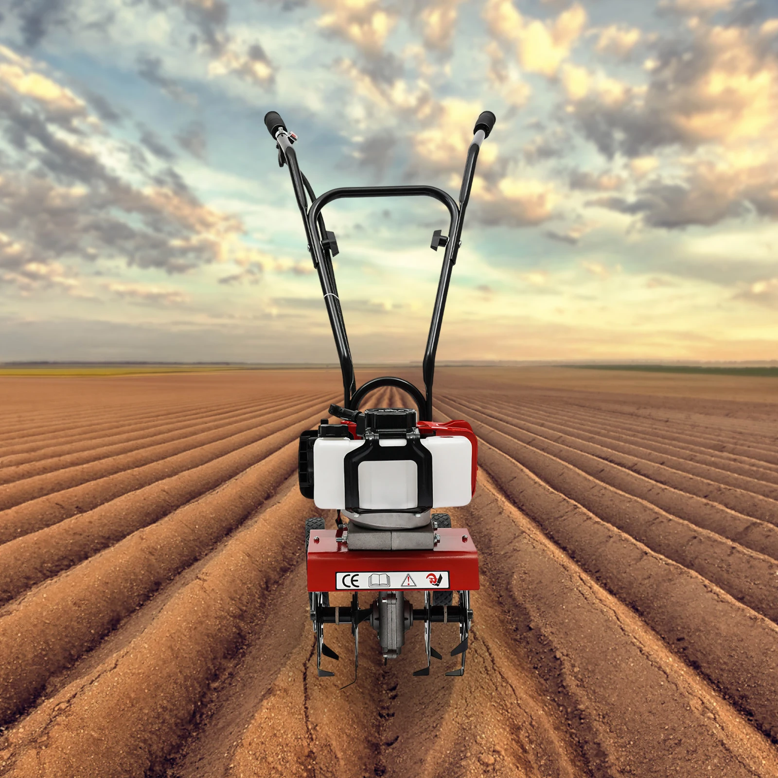 52CC 1700W Motozappa da giardino a benzina Cordless 2 tempi Coltivatore raffreddato ad aria Rotante per sgusciare Allentamento 12 pollici/30 cm di larghezza 12 cm dp