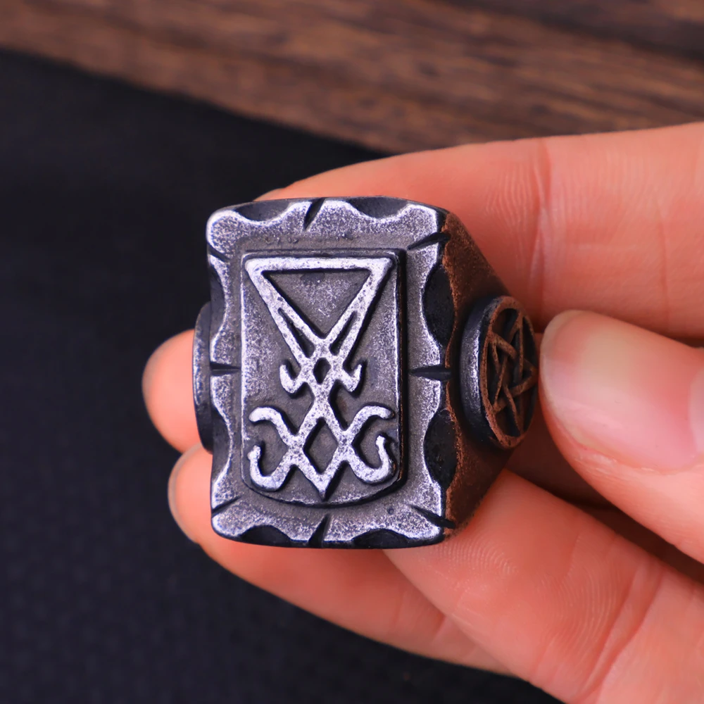 Fashion Vintage Stainless Steel Lucifer Cross Ring Men's Punk Creative Amulet Pentagram Ring Personality Jewelry Gift Wholesale