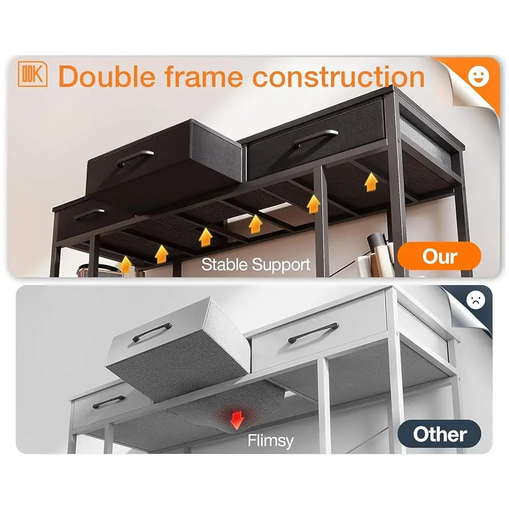 مكتب كمبيوتر صغير: طاولة منزلية مع أدراج قماشية وأرفف تخزين، مكتب كتابة حديث، أسود، 48 بوصة × 16 بوصة