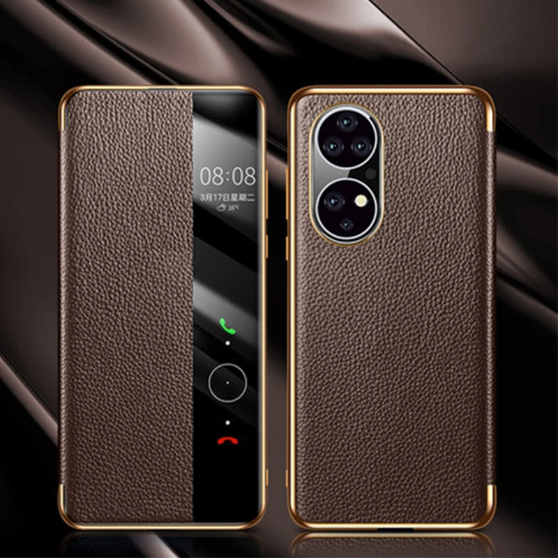 New Genuine Leather Case for Huaweo P50/P60 Pro Window View Flip Stand Phone Cover Bag for Huawei P50 Pro funda skin P60 bags