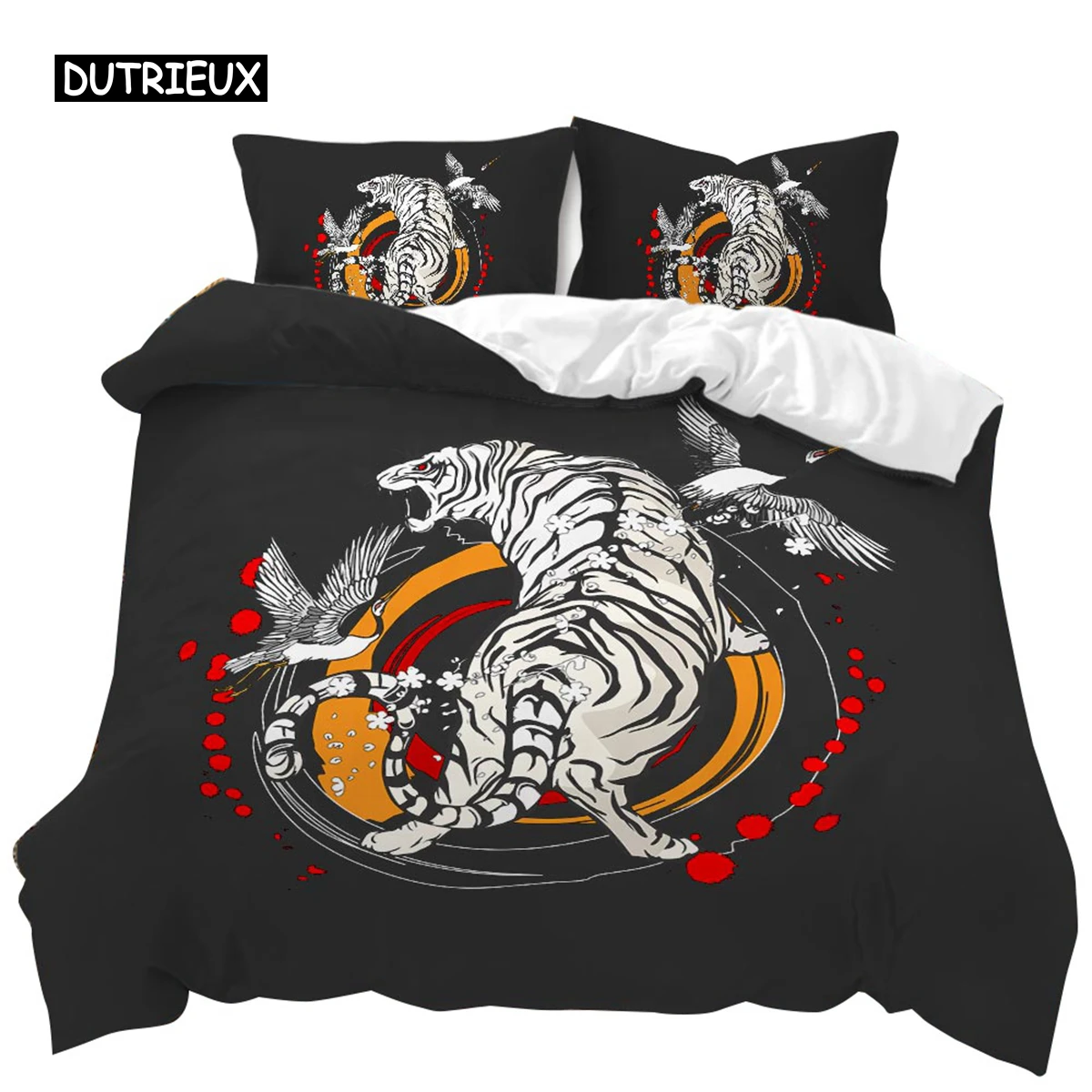 

Animal Duvet Cover Set Gecko and Crane Bohemian Exotic Tribal Style Bedding Set Cool Animal Chic King Size Polyester Qulit Cover