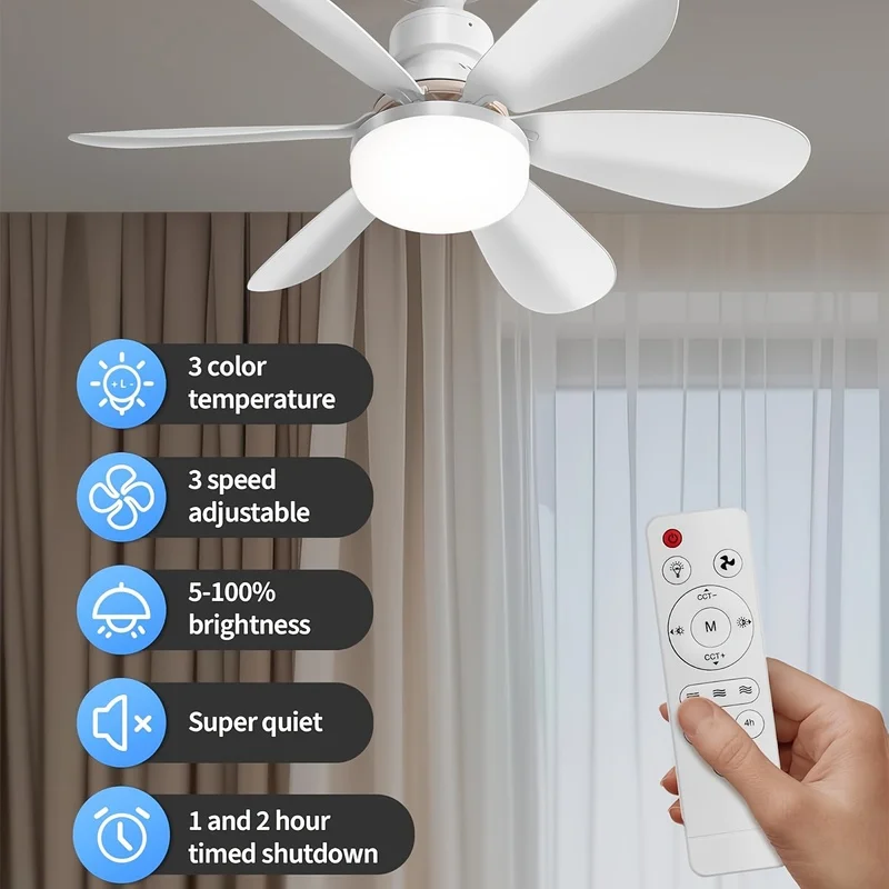 Smart LED White Ceiling Fan Light with Remote Control, 3 Color Temperatures (3000K-6500K) Dimming, Quiet 3 Speed Wind, Easy to