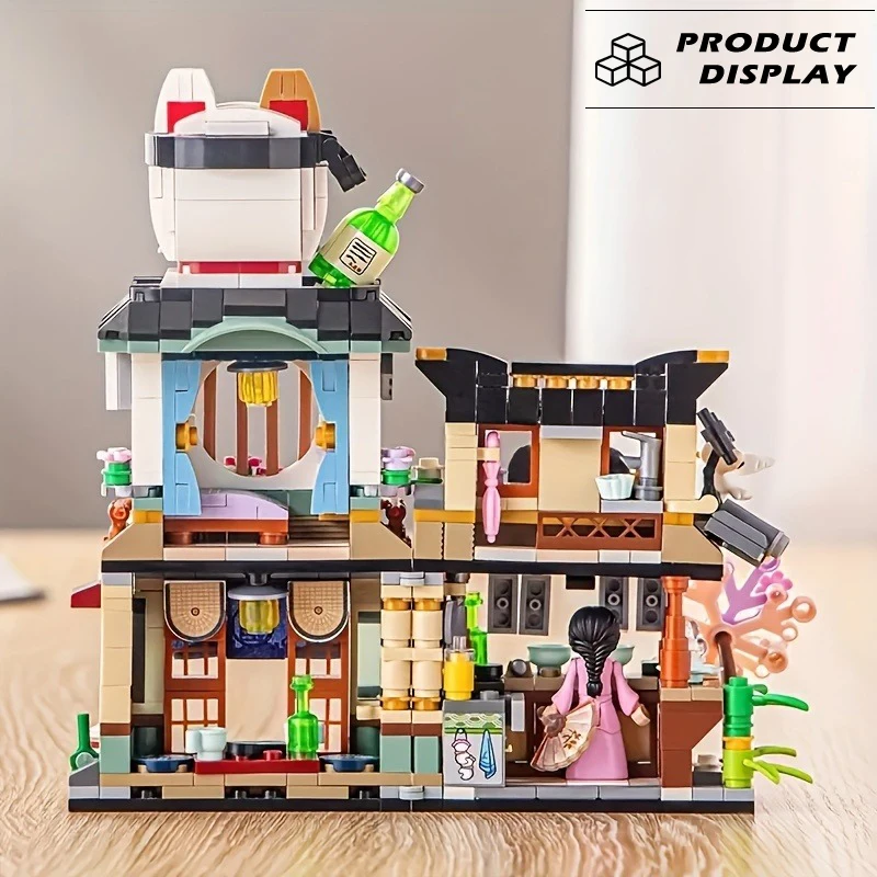 Mini blocs de construction de maison de magasin Izakaya, vue sur la rue japonaise, modèle de ville, décoration de bureau, assemblage, jouets pour enfants, cadeau, 789 pièces