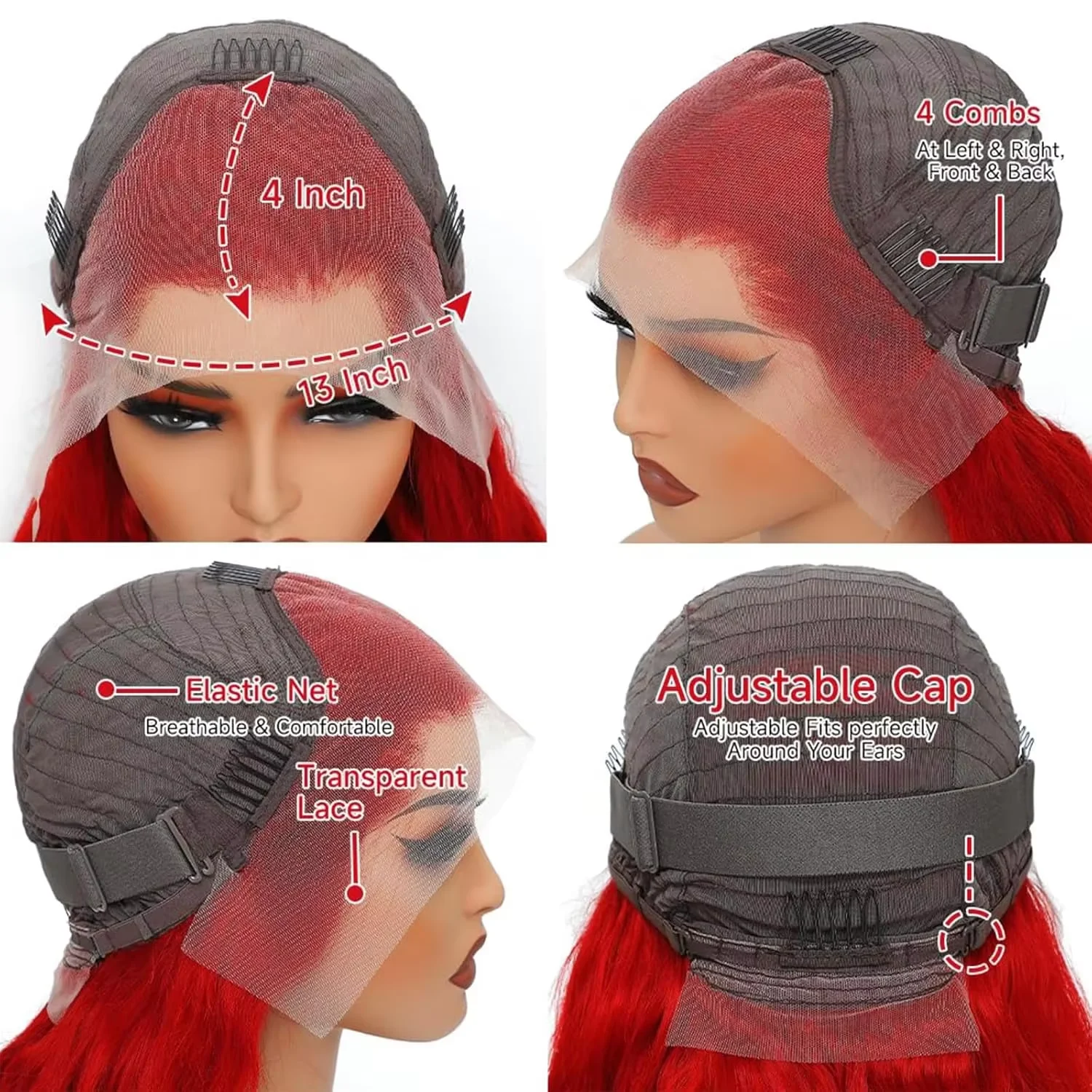 220 عالية الكثافة الأحمر موجة عميقة الملونة خصلات الشعر المستعار الإنسان 30 38 بوصة 13x4 Hd الدانتيل الباروكة الأمامية شعر بشري مجعد شعر مستعار للنساء السود