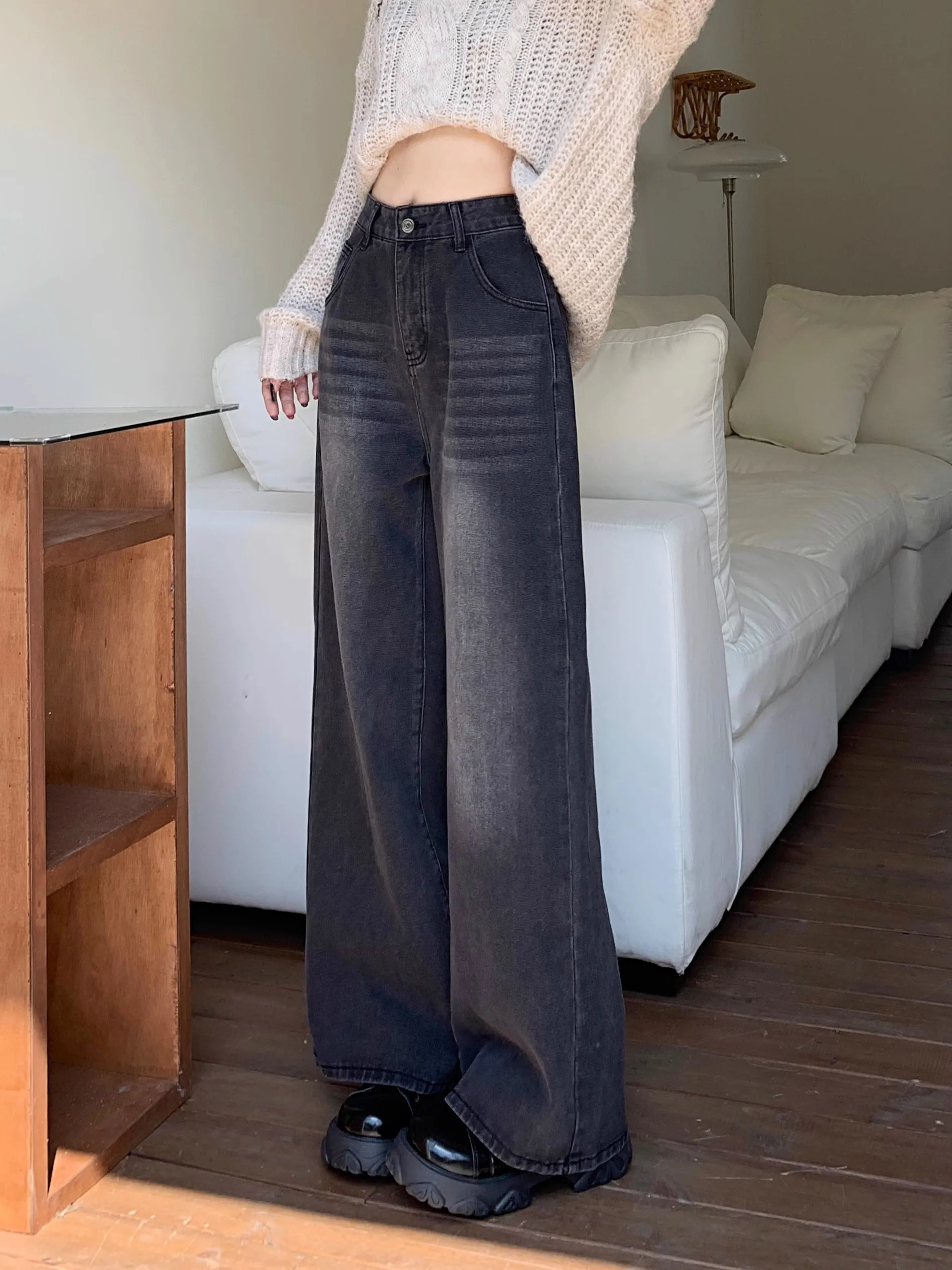 

Fashion Casual Wide Leg Jeans Oversized High Waisted Vintage Wash Loose Straight Trousers Korean Street Trend Y2K Pants