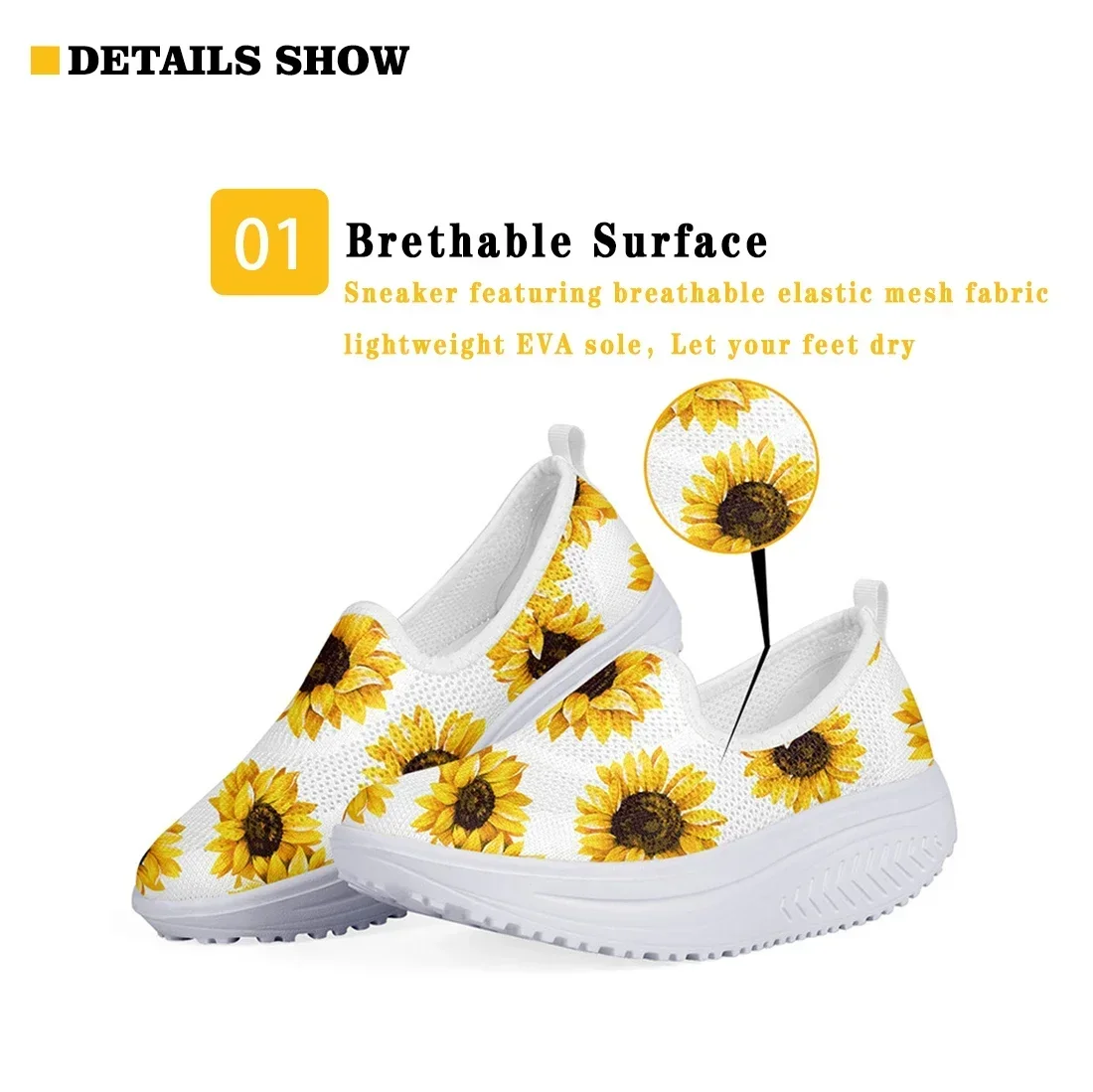 Women Swing Shoes Custom Image/Name/Logo Print Summer Mesh Slip On Wedges Tennis Platform Fitness Sneaker Dropshipp