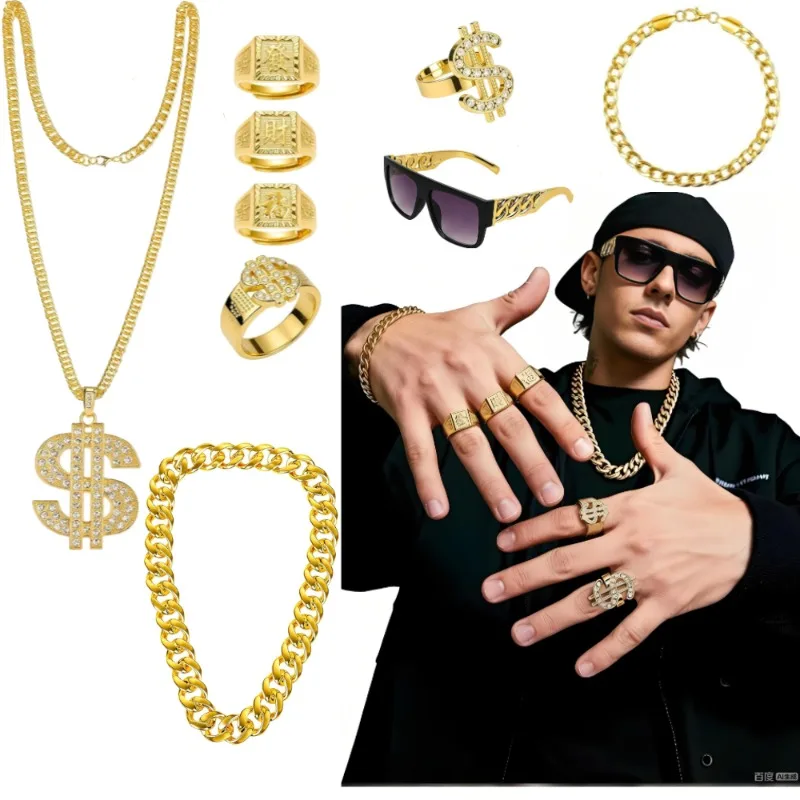 

Hip Hop Costume Kit 80s 90s Rapper Accessories, Retro Outfit Cosplay, Club and Old School Theme Party Cosplay Dress Costumes Kit