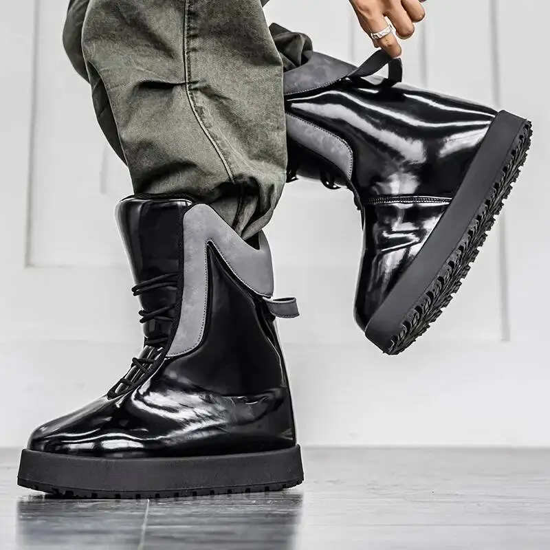 2025 зимние шикарные мужские высокие ботинки, мягкие морозостойкие теплые снежные ботинки, новые уличные однотонные нескользящие повседневные праздничные ботинки