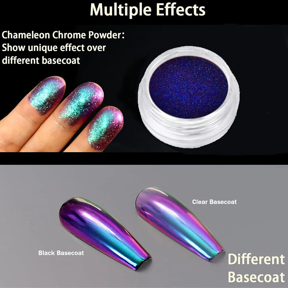 1 barattolo Camaleonte Aurora Specchio solido Polvere per unghie Lucido Duochrome Glitter Effetto metallico Polvere per unghie Fai da te Arcobaleno Ombretto Manicure