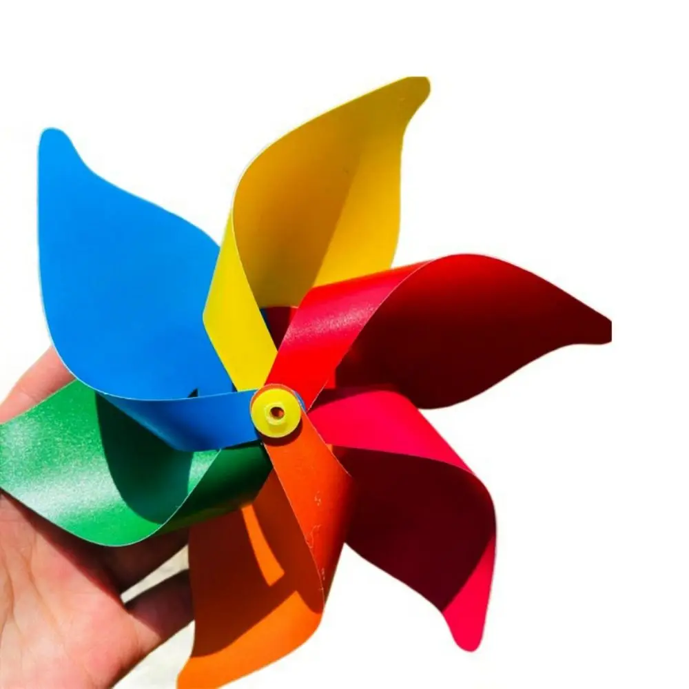 10개입 컬러풀한 6잎 바람개비 플라스틱 수제 줄무늬 원형 와이어 로프 바람개비 야외 DIY 장식용 바람개비