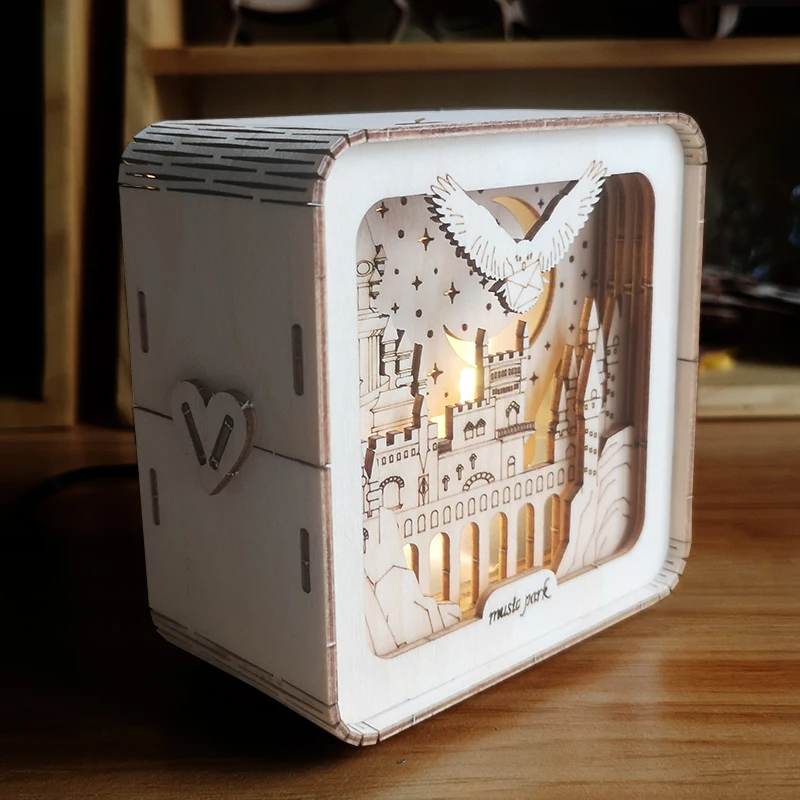 Wooden 3D Castle Building Set with Night Lamp for Adults, DIY Hand Assembled Model, Home Table Decor Christmas & Birthday Gift for Ladies