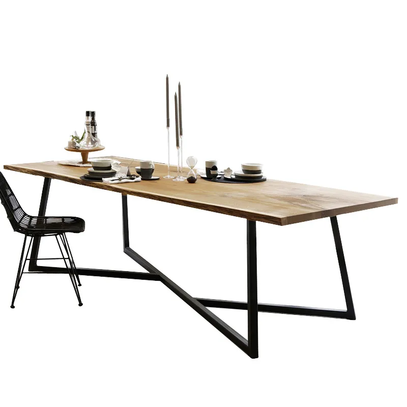 Nordic dining table industrial style iron art solid wood office desk loft computer desk long coffee table designer furniture