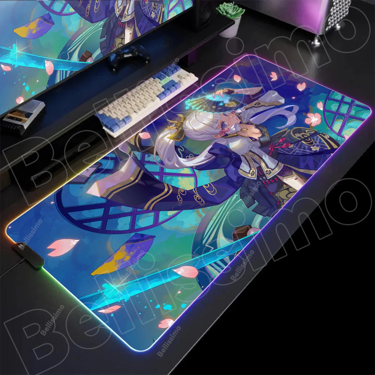 

RGB Pc Gamer Mouse Pad Genshin impact Klee Kamisato Ayaka Mousepad Rubber Gaming Computer Mausepad LED Light Glowing Mouse Mats