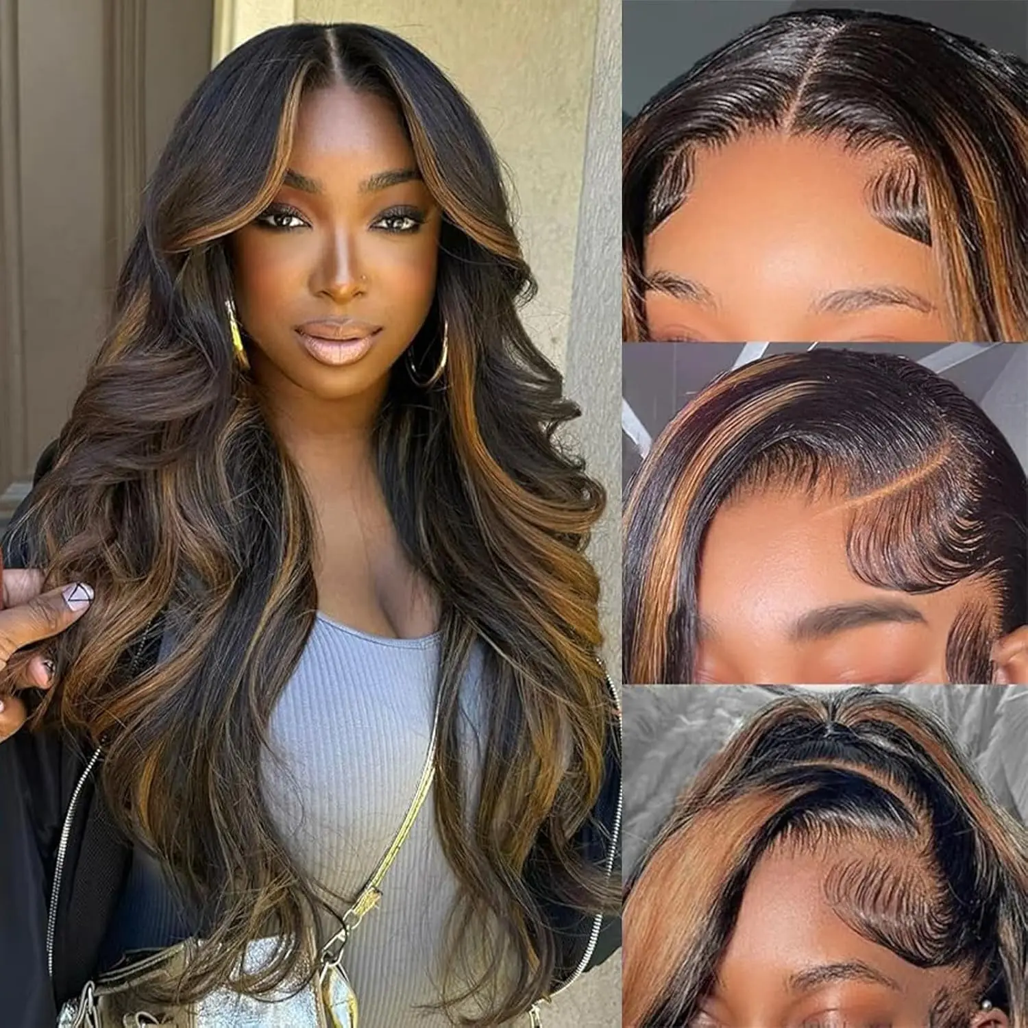 Evidenziare Biondo Miele 13x6 HD Parrucca Frontale Del Merletto Dei Capelli Umani Dell'onda Del Corpo Ombre Parrucche Colorate Dei Capelli Umani Per Le Donne Pre Pizzicate 30 Pollici