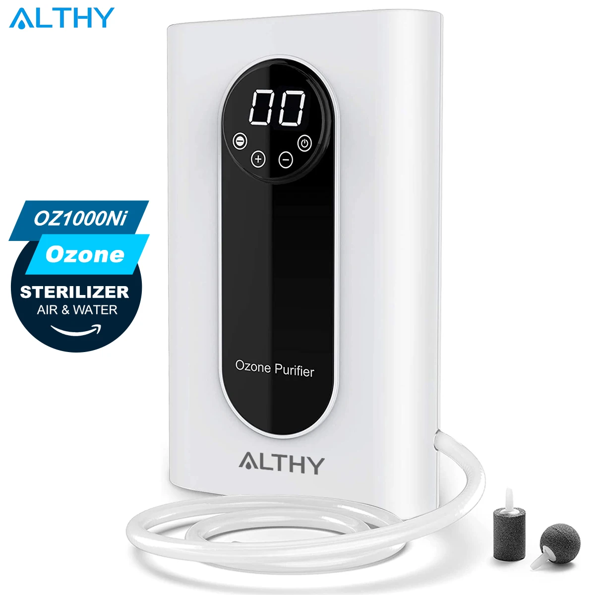 ALTHY Generator ozonu Maszyna do wody, powietrza i oleju - 1000 mg/h Timer Ozonator Sterylizator dezynfekujący + Oczyszczacz jonów ujemnych