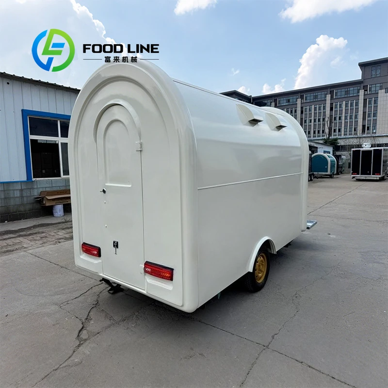 Small Food Truck Yellow White Circular Attractive Block Design Outdoor Street Trailer Customized
