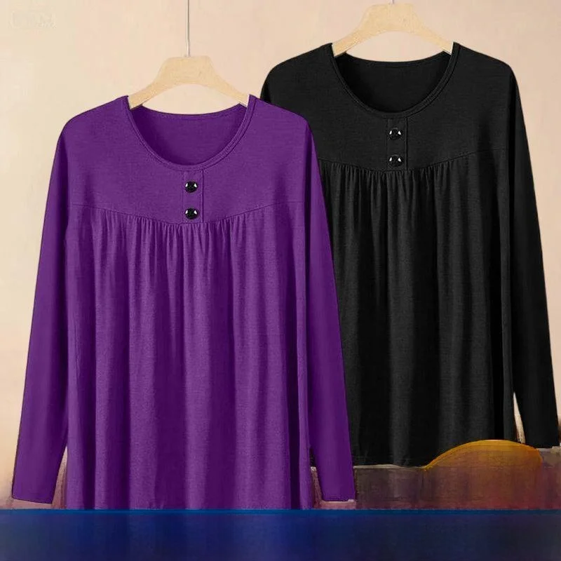 Loose Long Sleeve round Neck Mommy T-Shirt Women's Base Layer Shirt Comfortable Soft Anti-Wrinkle Wear Resistant for Middle-A...