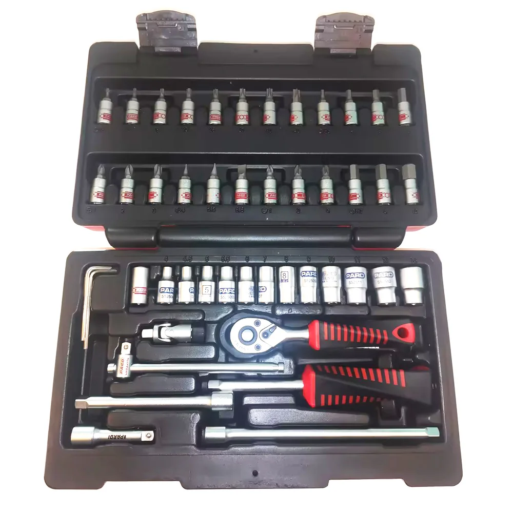 47pcs 1/4'' Ratchet Wrench Screwdriver Tool Box Kit,Bit Sockets,Sleeve Sockets,Universal Joint,Extension Bars, Gliding T-handle