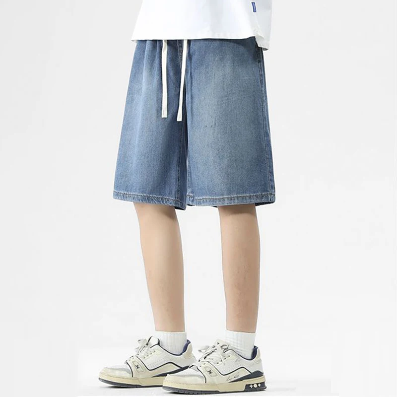 Styleayu Men's Elastic Waist Drawstring Loose Fit Bermuda Denim Shorts Hp0604