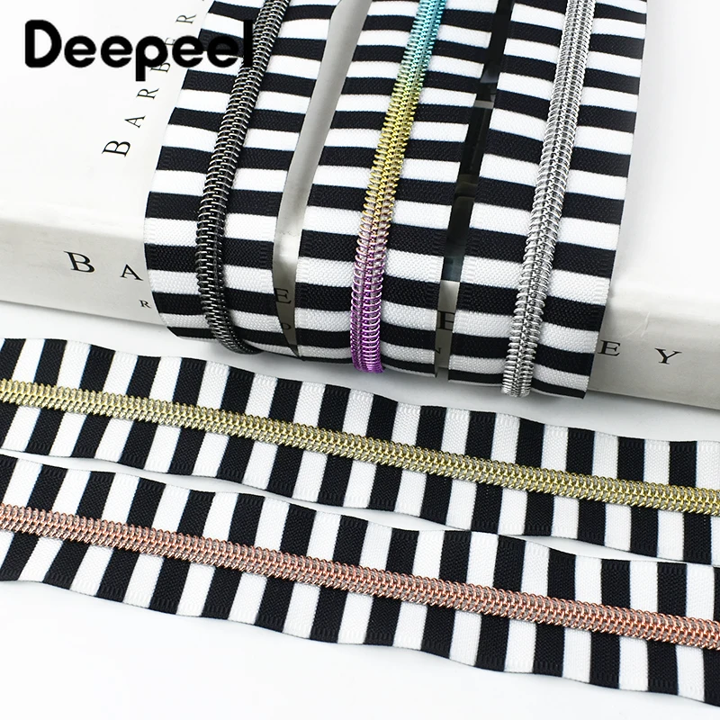 2/5/10Meters Deepeel 5# Stripe Nylon Zippers Colored Zips Tape Bag Clothing Sewing Decoration Coil Zip Roll Closures Repair Kit