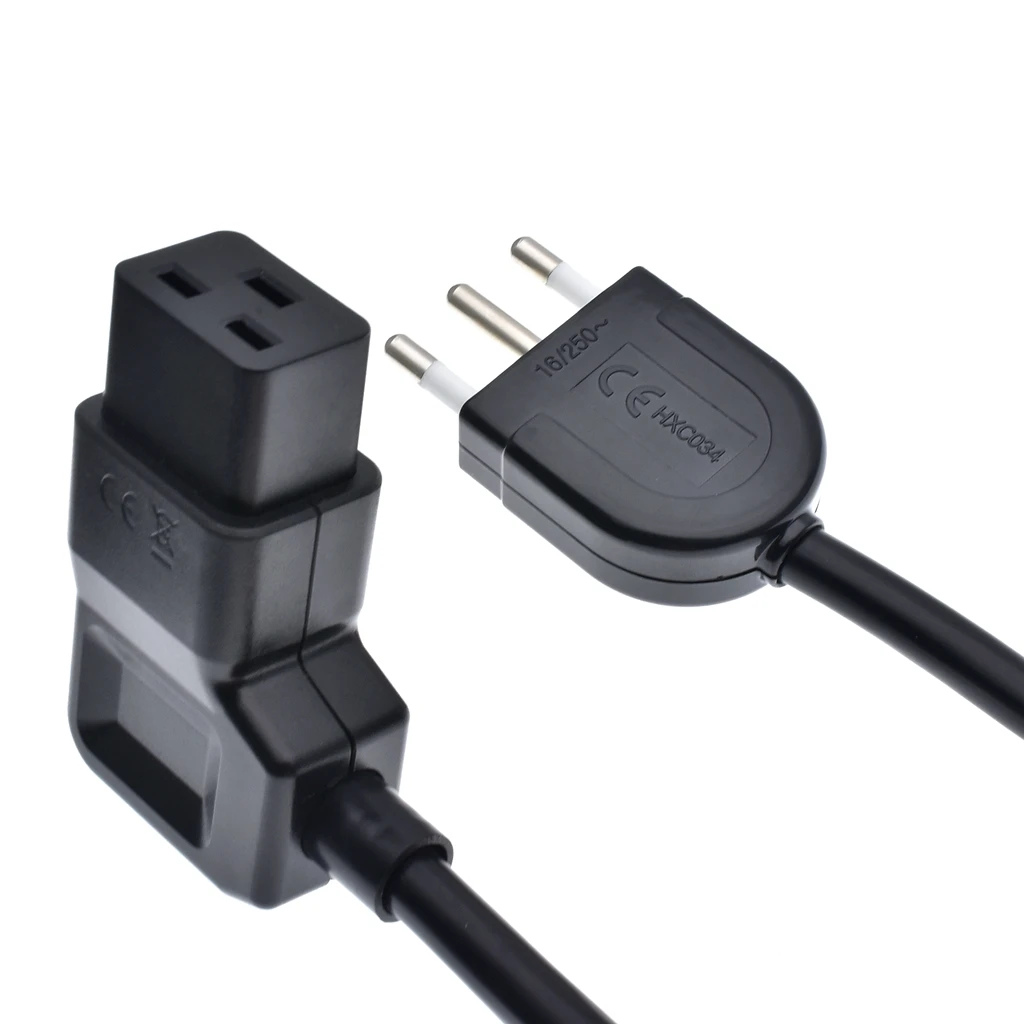 Italy plug to Left  Angle IEC 60320 C19 Female Extension Cord For UPS PDU, Connected To C20 AC Power Cable Adapter Lead Cord