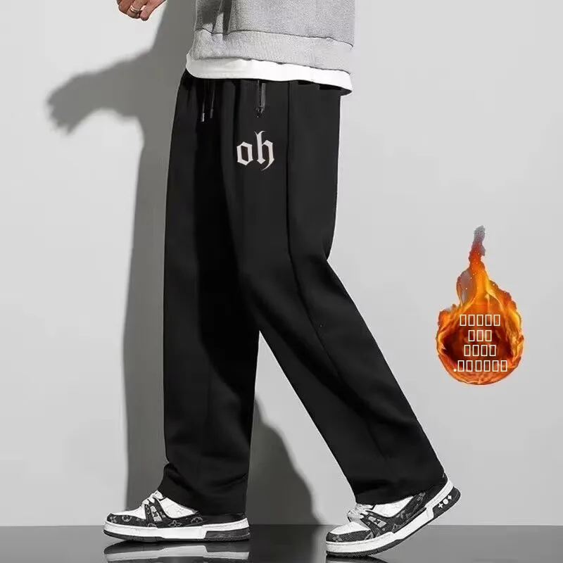 

Мужские повседневные брюки свободного кроя на подкладке, осень-зима, большие размеры, прямые спортивные штаны с эластичной резинкой на талии Bla Harlan