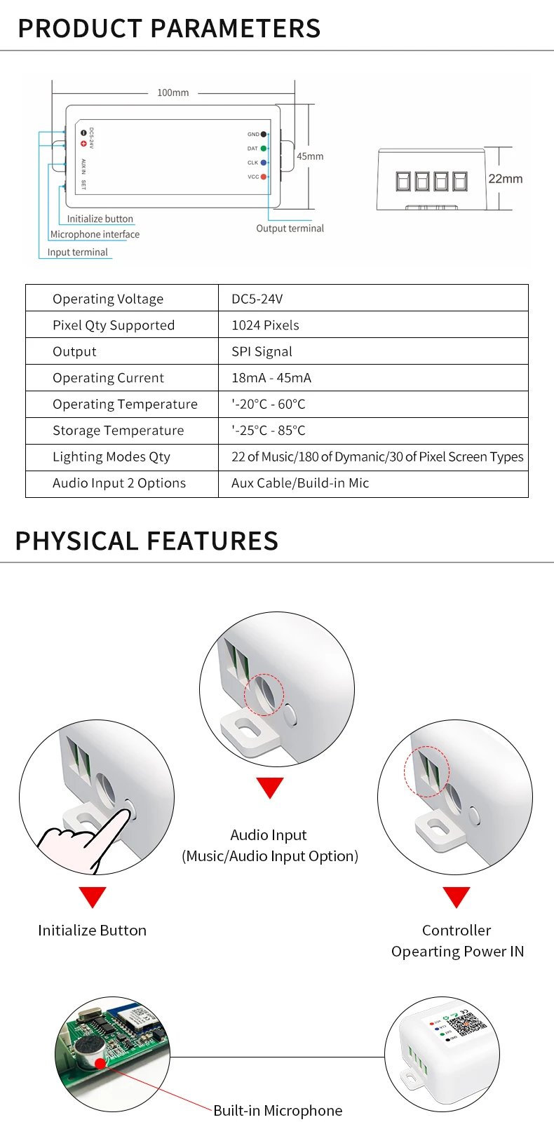 Ws2812B Led Rgbic Strip Light Controller Dc5V-24V wifi Sp511E Music Ws2811 Sk6812 Sp107E Addressable Sp107E Smart App Controller