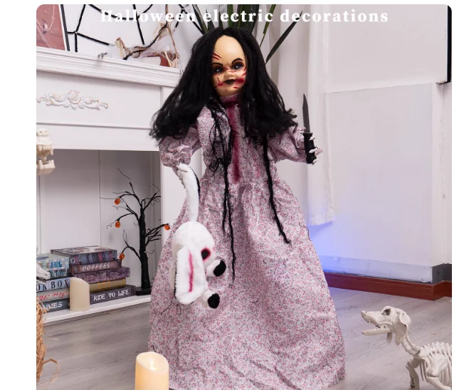 Halloween crazy teddy bear girl figurine haunted house secret room electric light emitting sound terrifying atmosphere