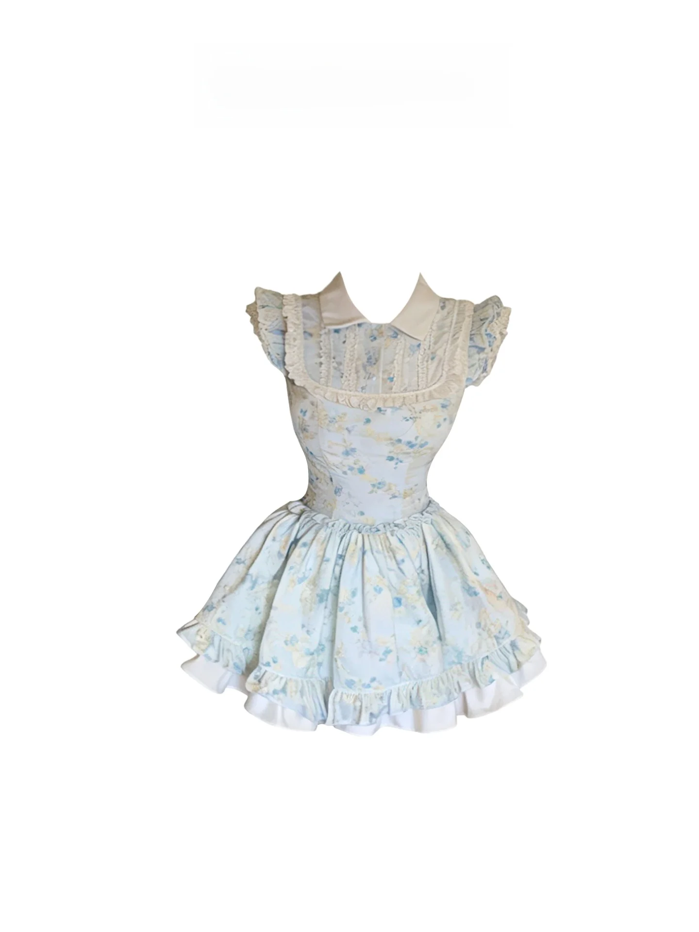 

Ele A-Line Dr Floral Print Collar Slimming Summer Dr for Women Sweet Young Looking HEZA plus Size Casual Dr