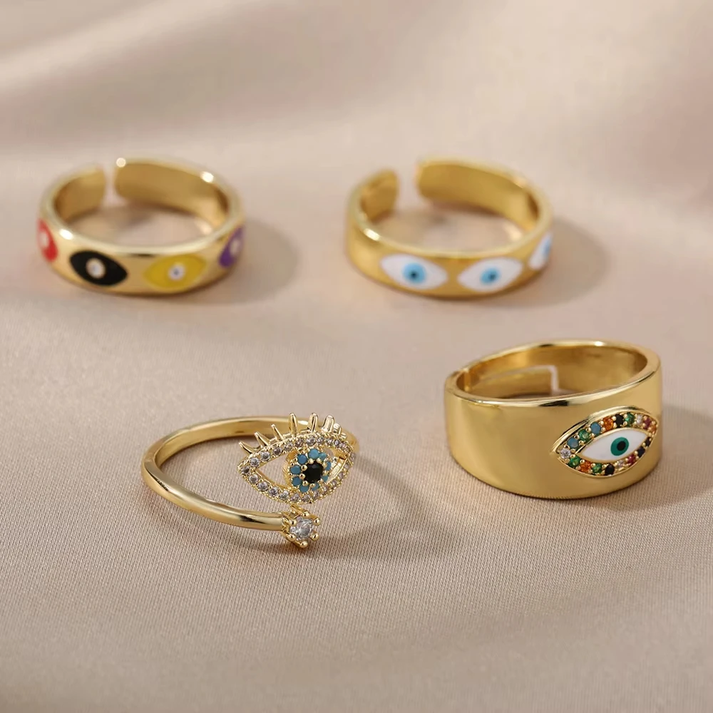 Emaille-Zirkon-Ringe mit türkischem bösen Blick für Damen, Edelstahl-Glücksring, Partyring, Damen-Accessoires, Schmuckgeschenk