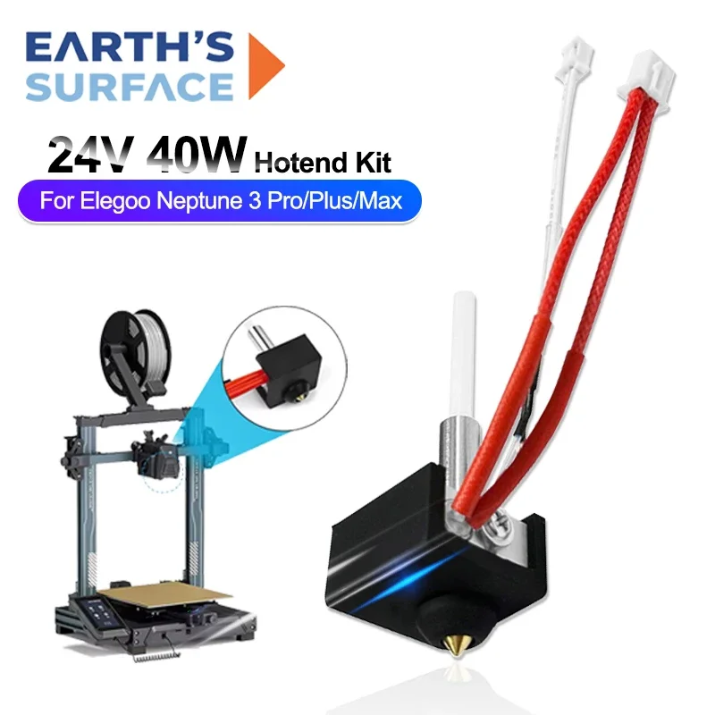 3D Printer Part Hotend Kit for Elegoo Neptune 3 Pro Heatbreak Heated Block Heating Rod 24V 40W Thermistor for Neptune 3 Plus Max