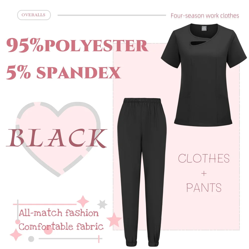 

Elastic Waistband Pants & Top Set - Tagless Scrubs for Sensitive Skin, Soft Fabric Medical Workwear (Machine Wash Safe)