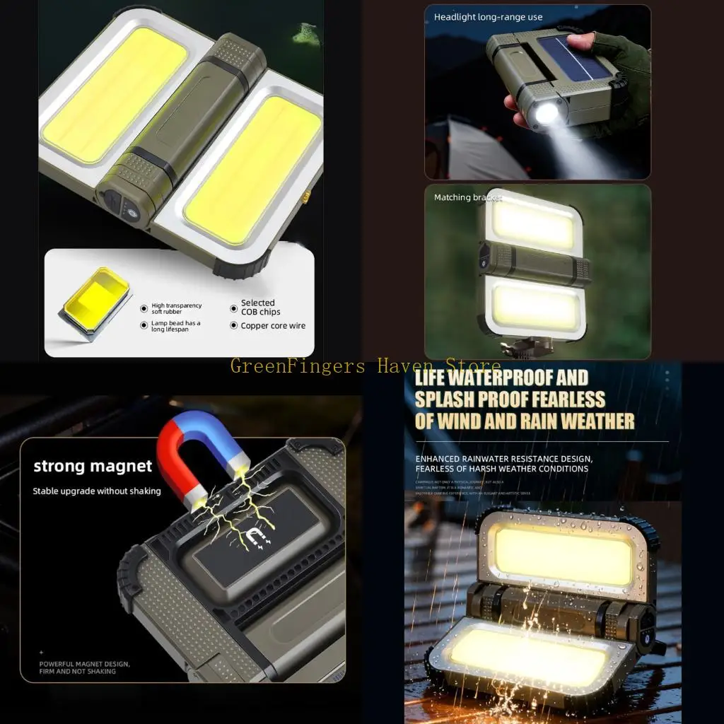 

F68D Solar Operated Camping Light with Base and 3 Brightness Levels Work Light for Outdoor Emergency Lighting