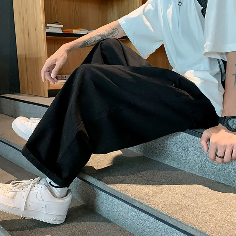 Casual Pants Women Wide Leg Loose All-match Japanese Style Students Ankle-Length Trousers Simple Drawstring Daily Summer Cozy