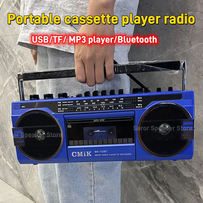 Retro Tape Radio Bluetooth Speaker Portable Recorder FM/ Multi-frequency Home Radio Boombox Usb TF Card MP3 Music Playback