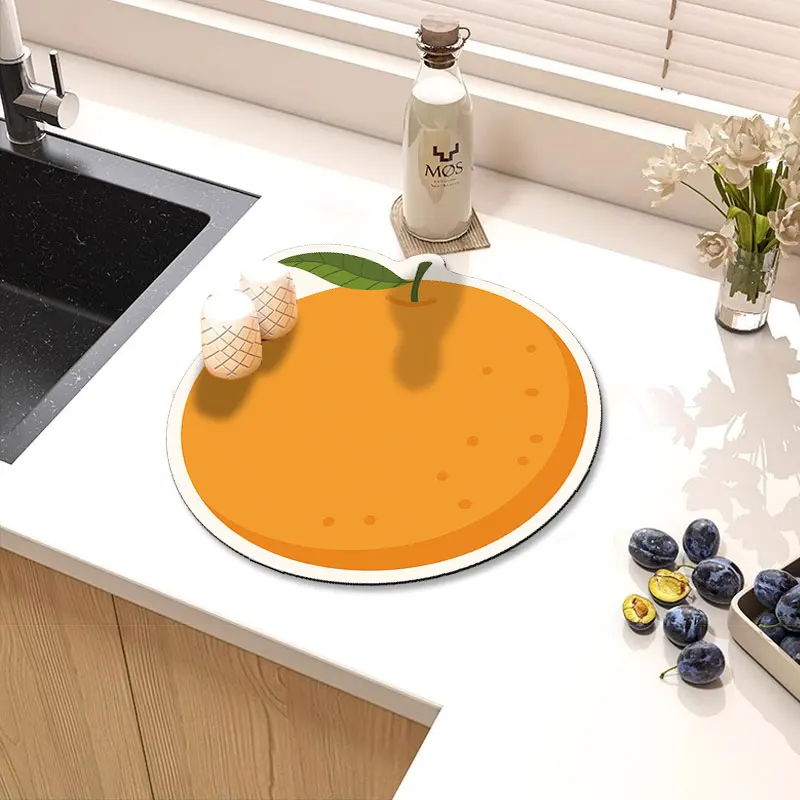 VIKAMA Cute Irregular Carrot Drying Mat Cartoon Fruit Print Non Slip Absorbent Pad For Kitchen Sink Coffee Counter Decor Rug