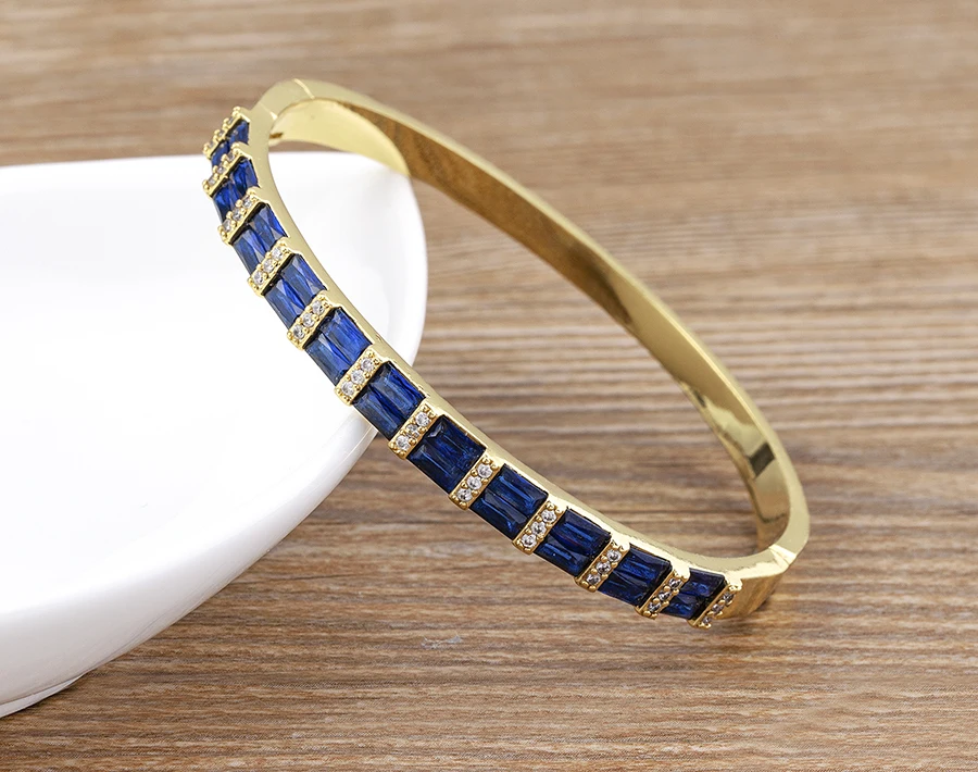 Nidin Neue Luxus Geometrische Zirkon Armband Armreifen Frauen Rosa Grün Blau Kristall Manschette Elegante Hochzeit Erklärung Schmuck – Detail 17